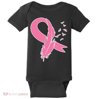 Breast Cancer Awareness Pink Feather Ribbon Baby Bodysuit