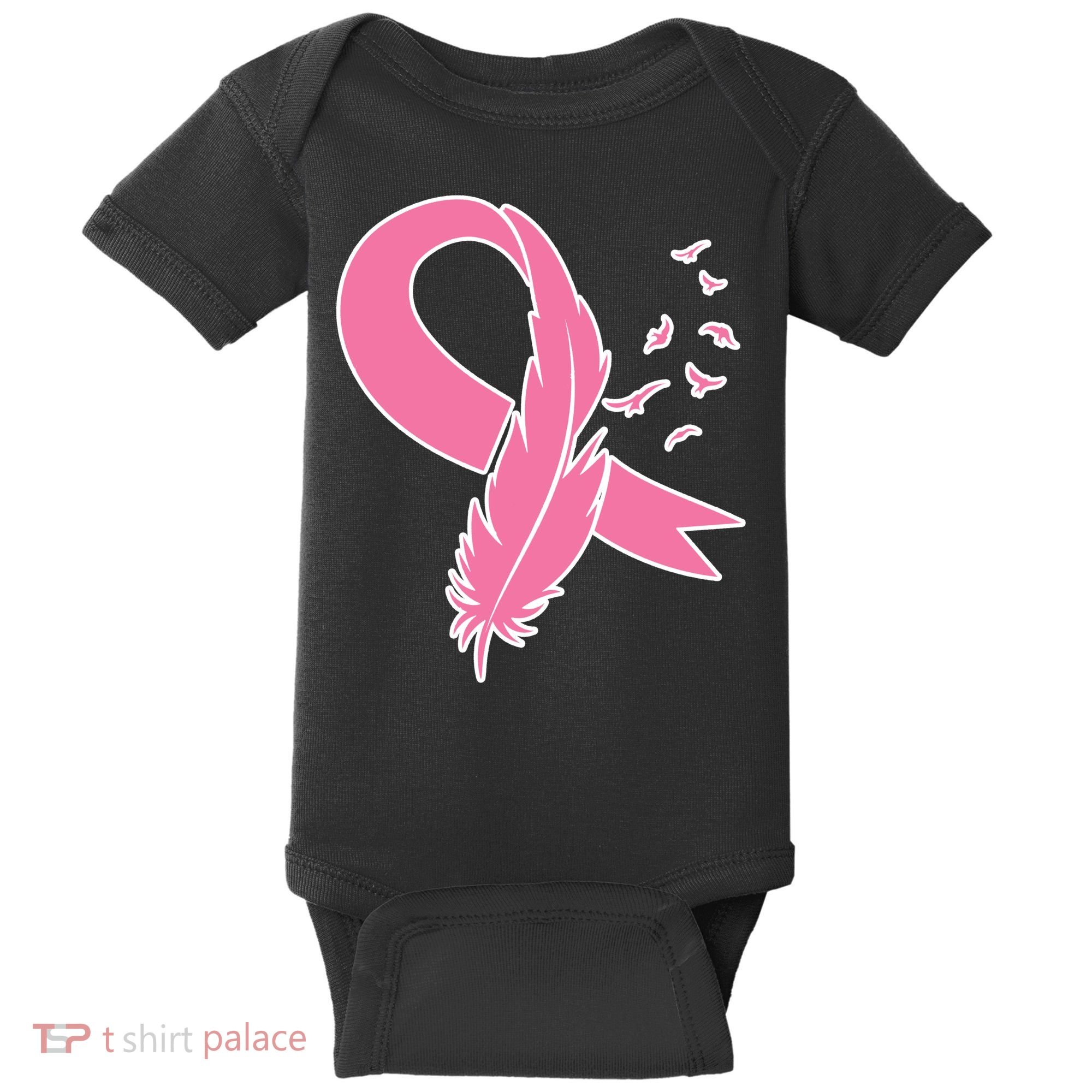 Breast Cancer Awareness Pink Feather Ribbon Baby Bodysuit