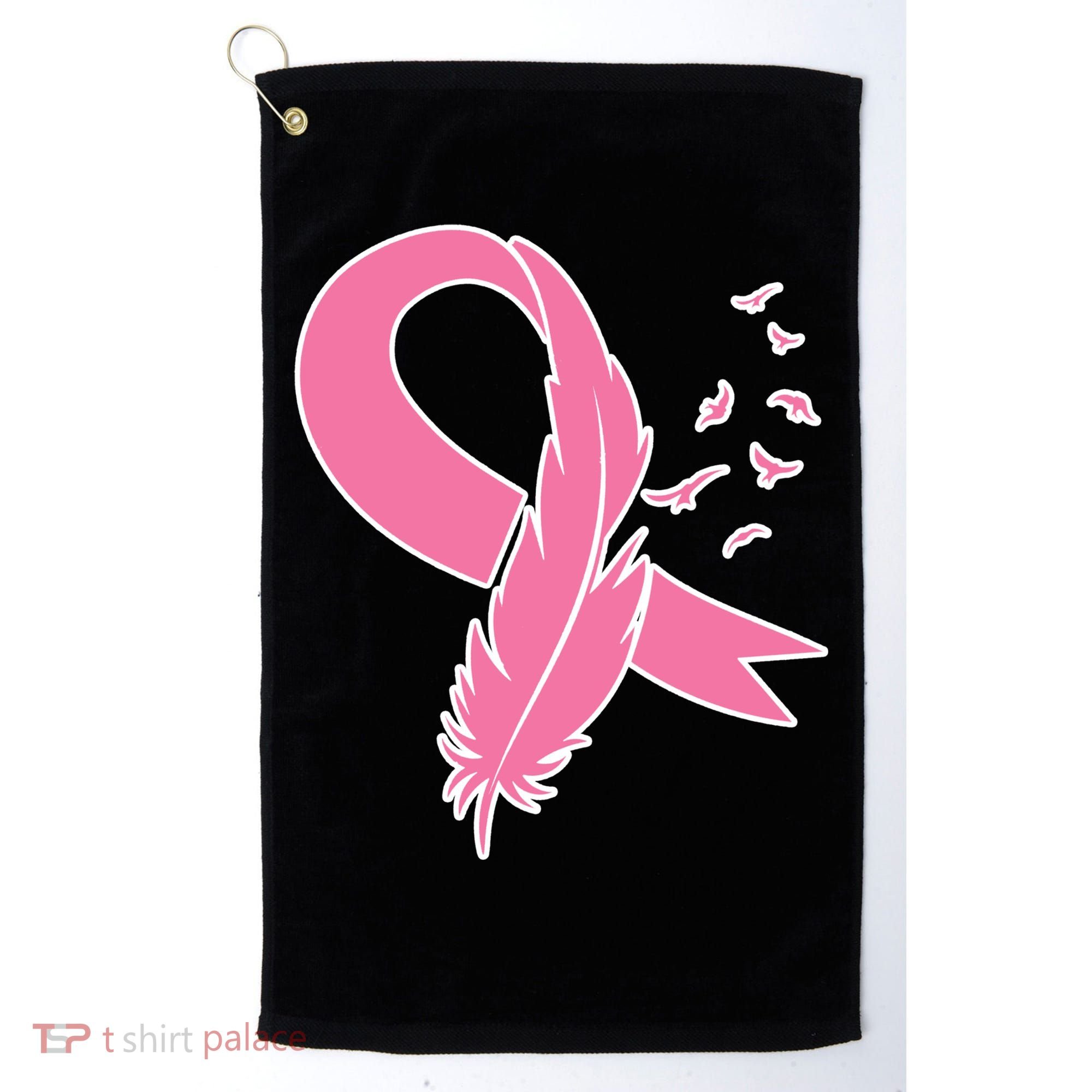 Breast Cancer Awareness Pink Feather Ribbon Golf Towel