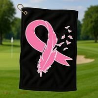 Breast Cancer Awareness Pink Feather Ribbon Golf Towel thumb 1