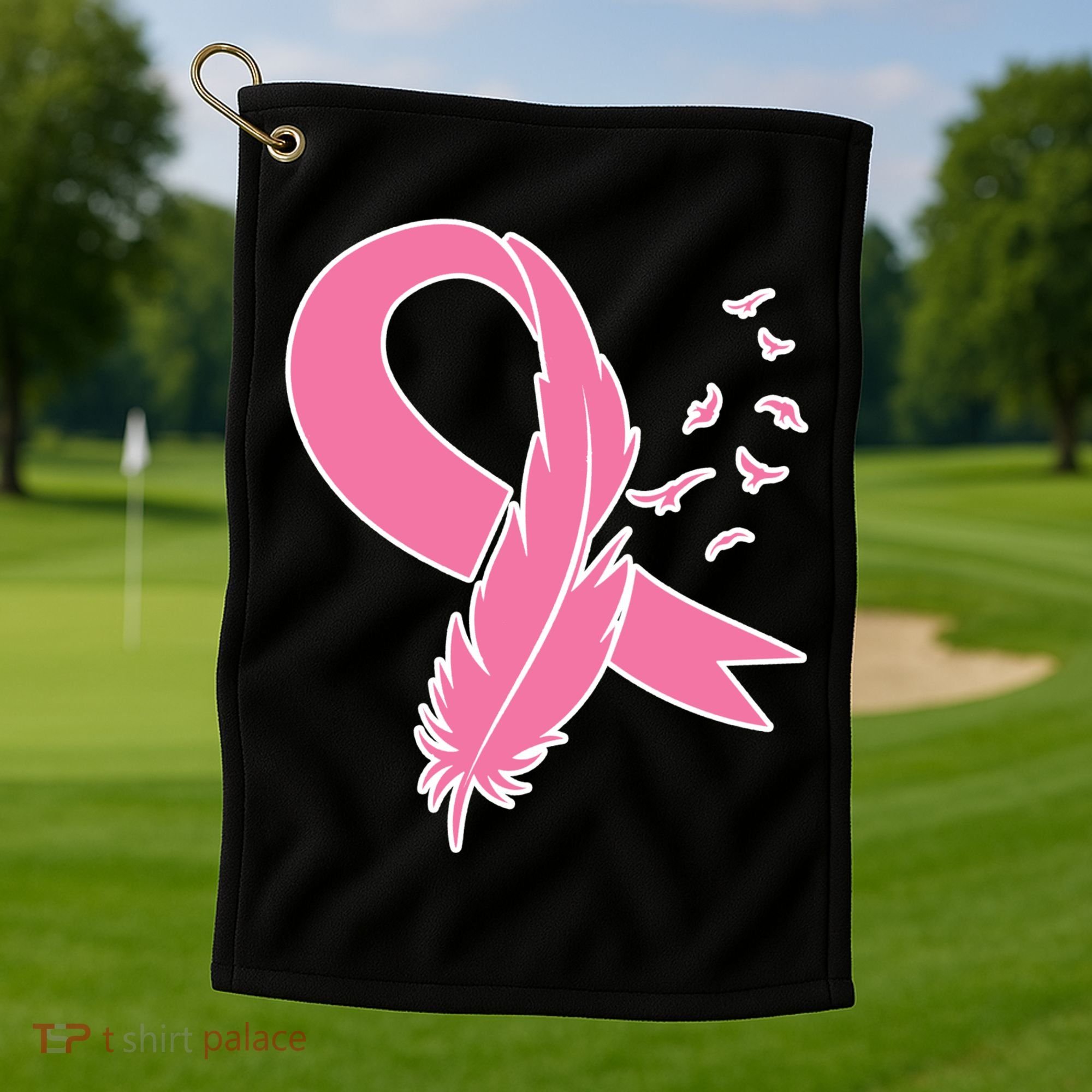 Breast Cancer Awareness Pink Feather Ribbon Golf Towel