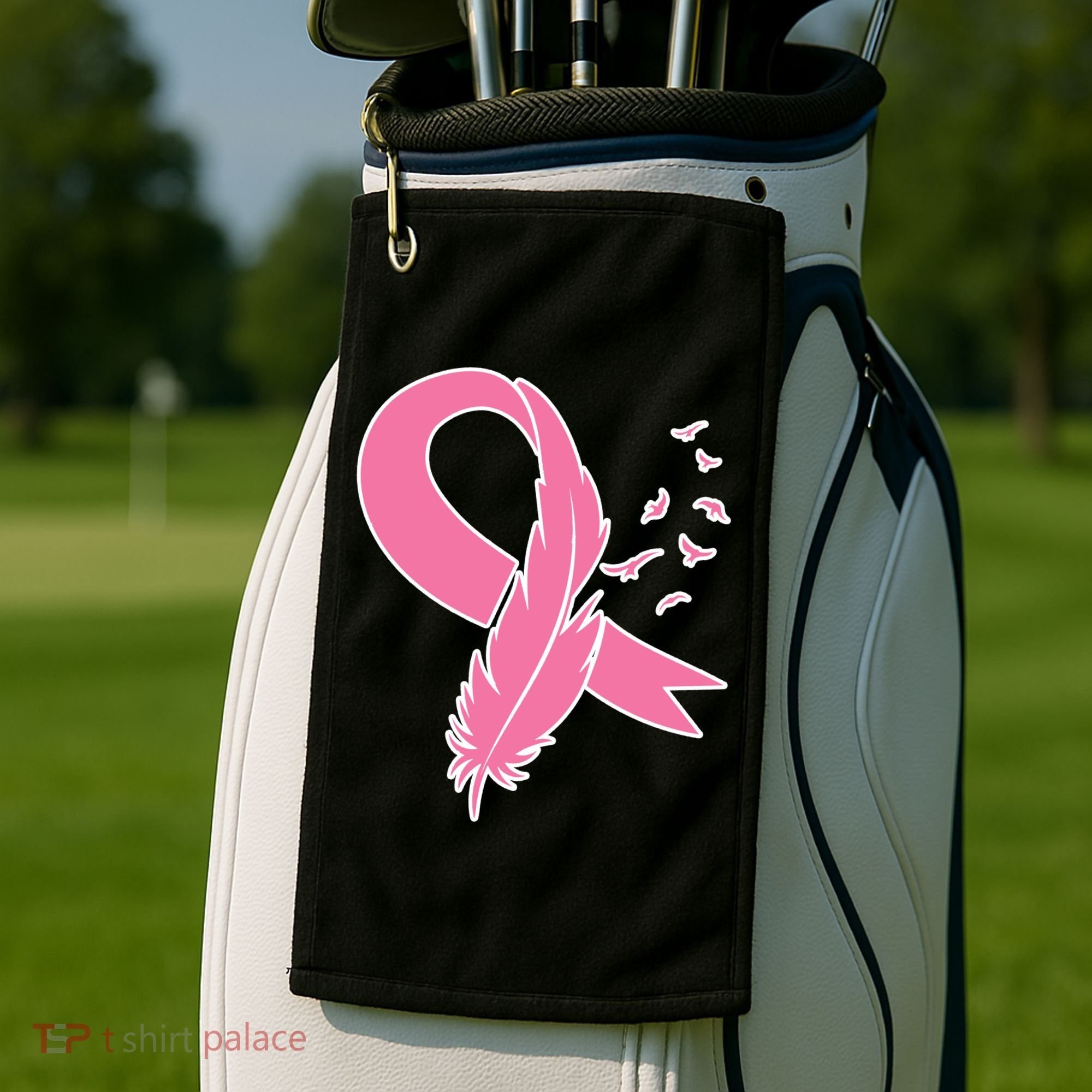 Breast Cancer Awareness Pink Feather Ribbon Golf Towel