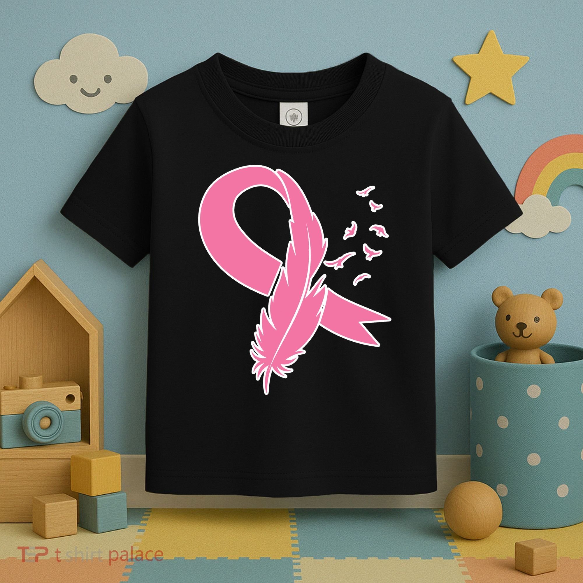 Breast Cancer Awareness Pink Feather Ribbon Toddler T-Shirt