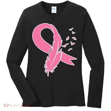 Breast Cancer Awareness Pink Feather Ribbon Women's Long Sleeve Shirt