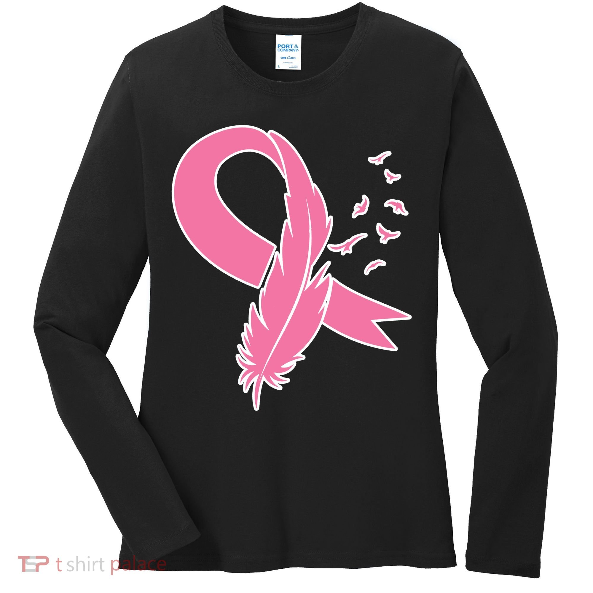 Breast Cancer Awareness Pink Feather Ribbon Women's Long Sleeve Shirt