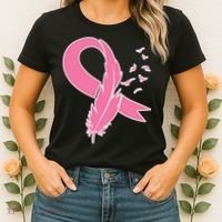 Breast Cancer Awareness Pink Feather Ribbon Women's T-Shirt thumb 2