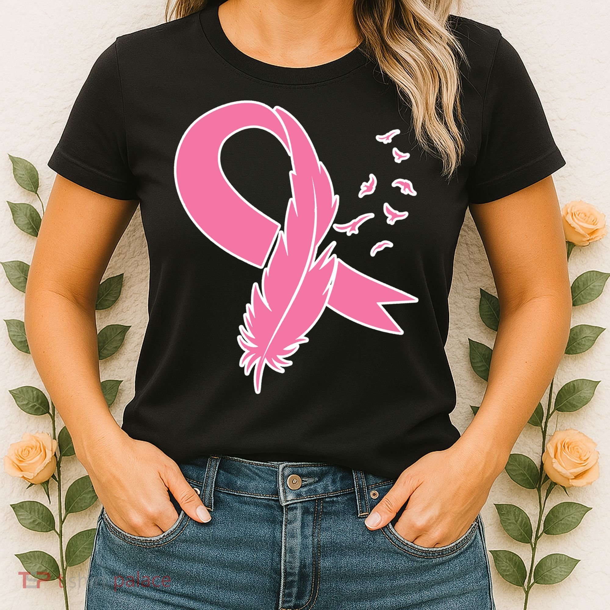 Breast Cancer Awareness Pink Feather Ribbon Women's T-Shirt