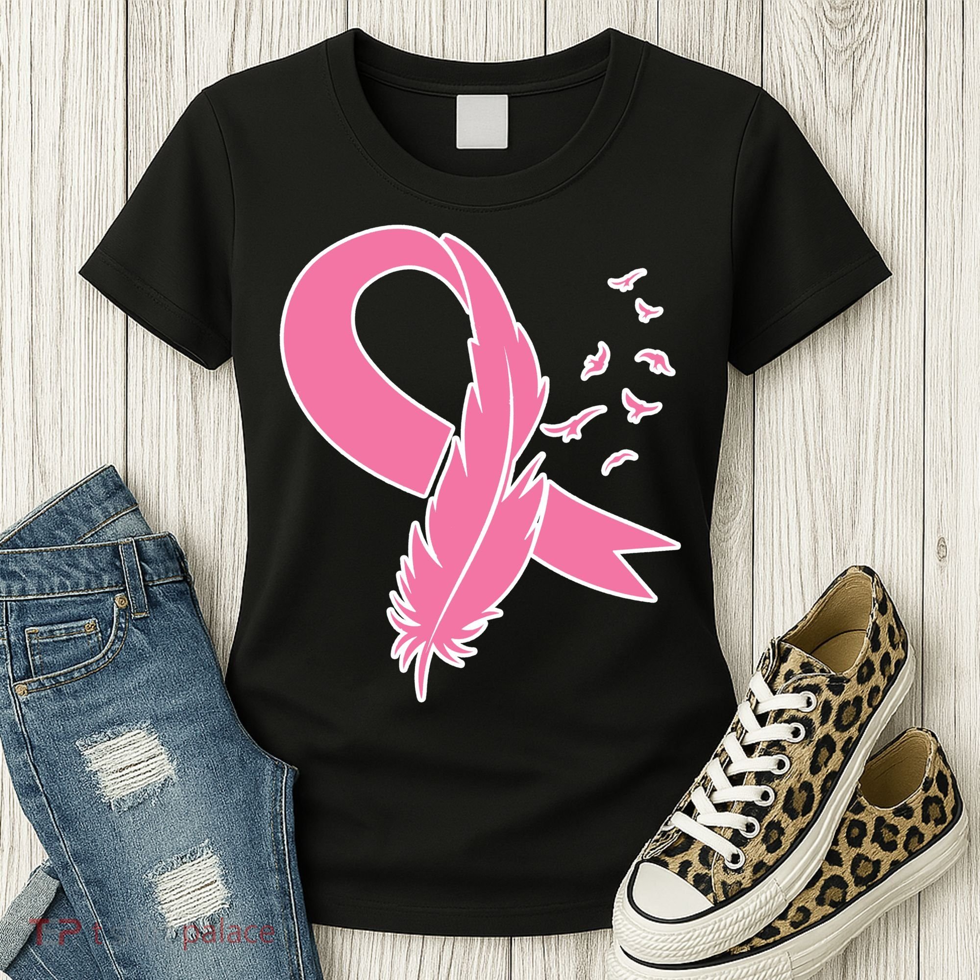 Breast Cancer Awareness Pink Feather Ribbon Women's T-Shirt