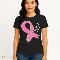 Breast Cancer Awareness Pink Feather Ribbon Women's T-Shirt thumb 4