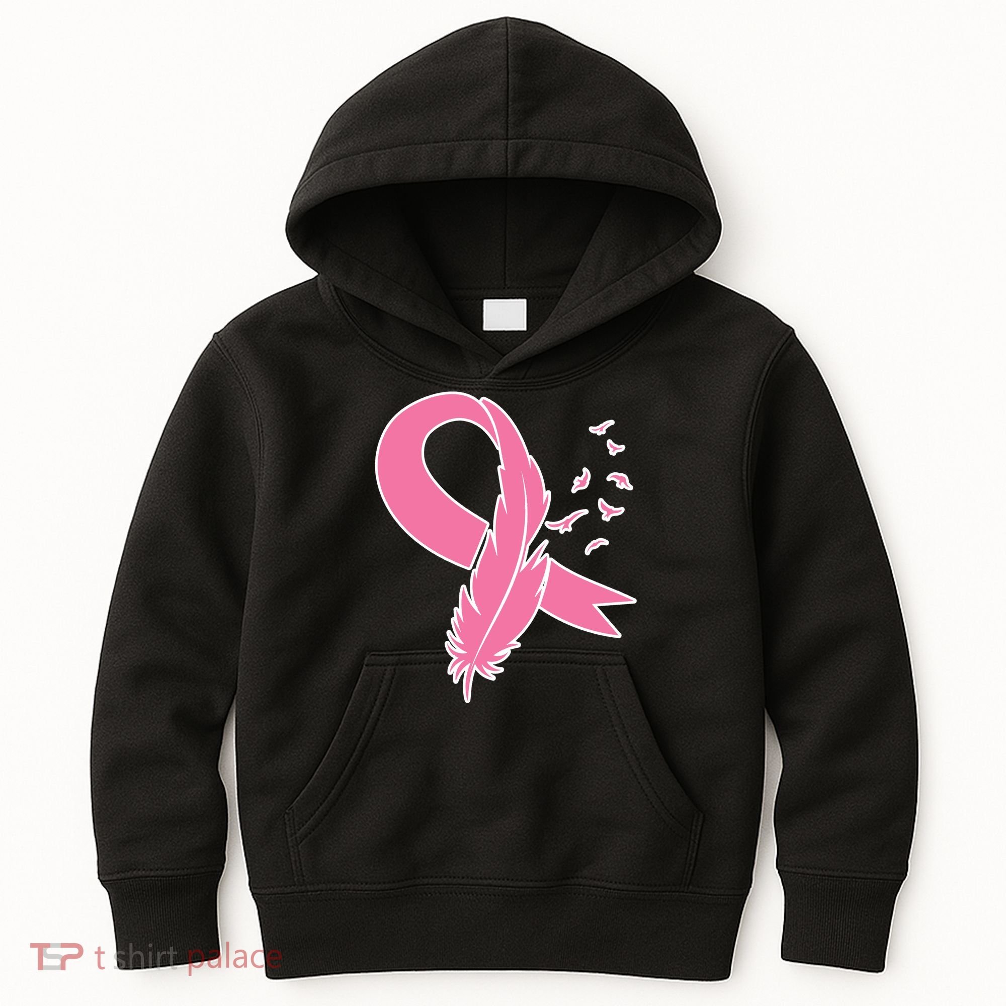 Breast Cancer Awareness Pink Feather Ribbon Kids Hoodie