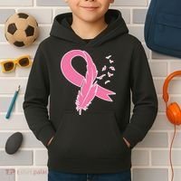 Breast Cancer Awareness Pink Feather Ribbon Kids Hoodie thumb 2