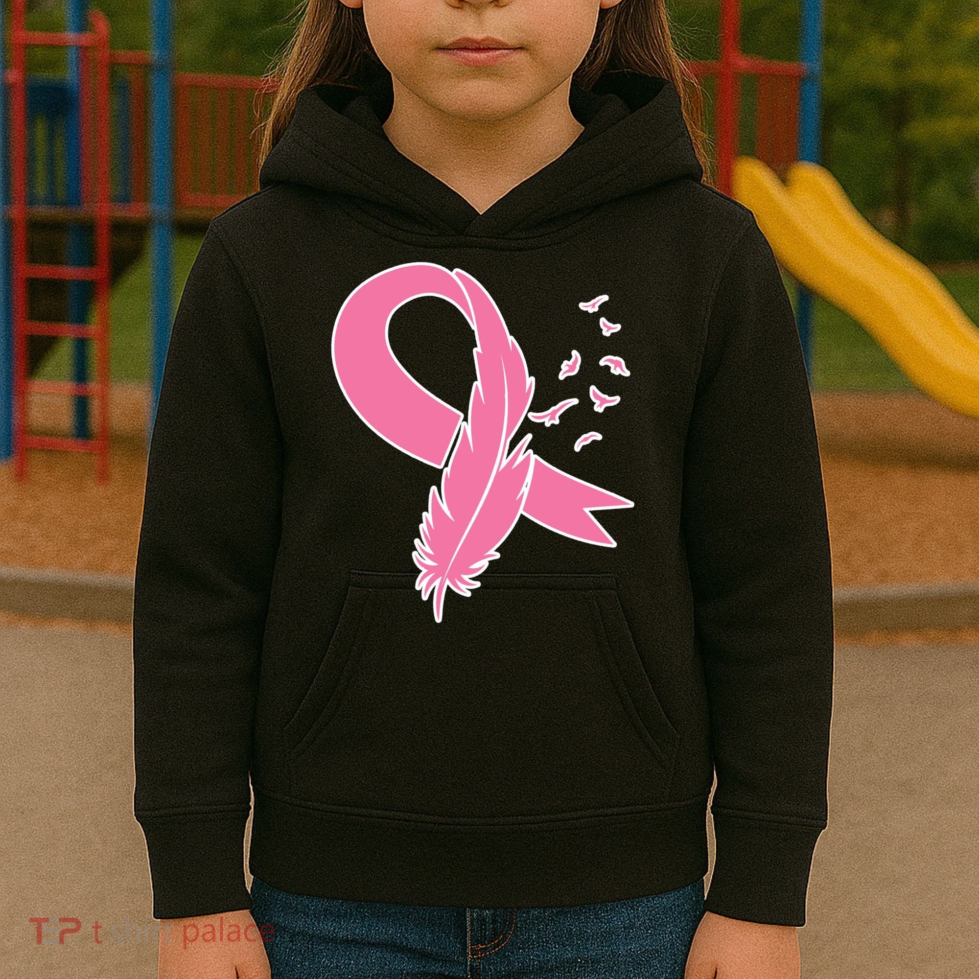 Breast Cancer Awareness Pink Feather Ribbon Kids Hoodie