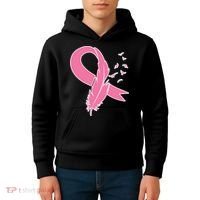 Breast Cancer Awareness Pink Feather Ribbon Kids Hoodie thumb 4