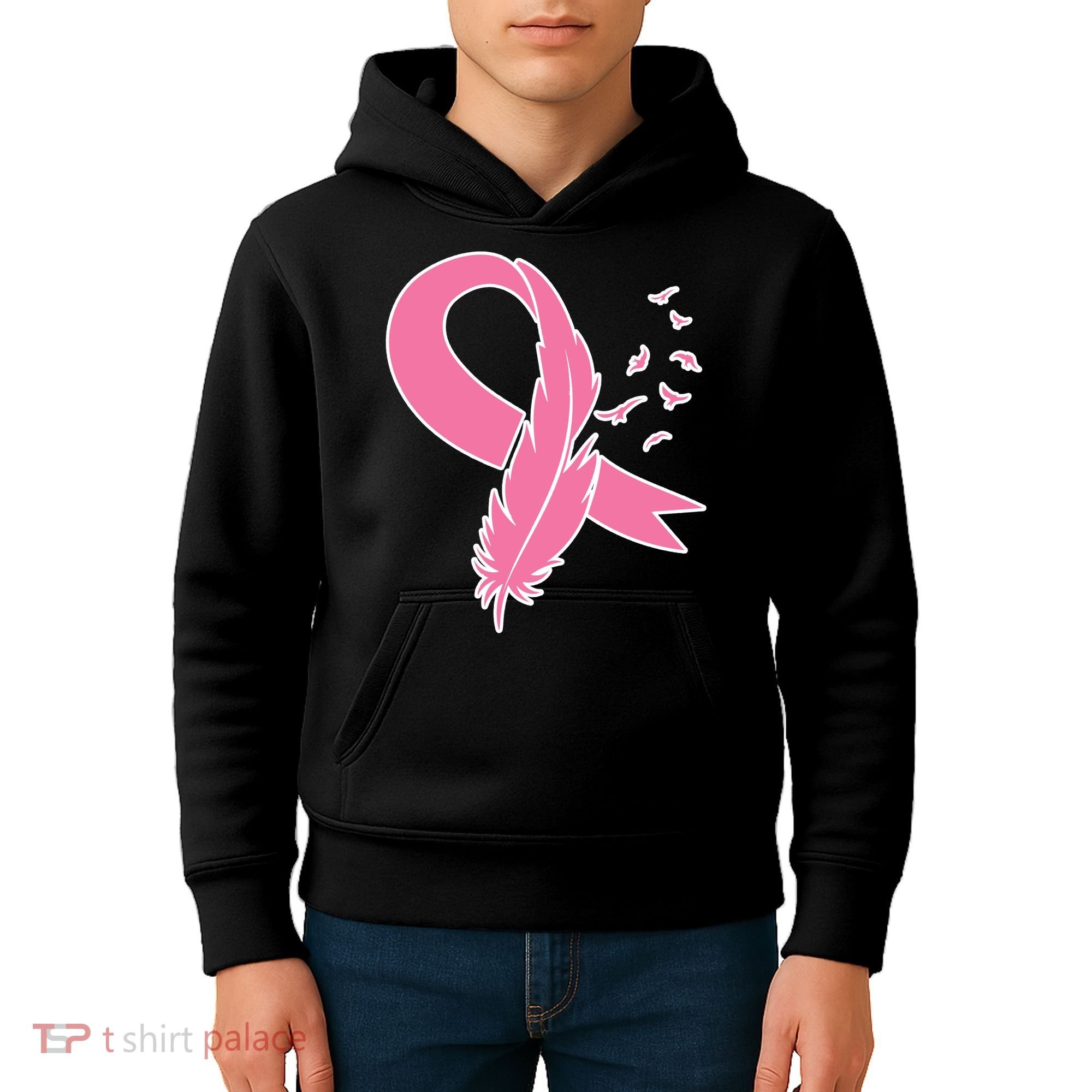 Breast Cancer Awareness Pink Feather Ribbon Kids Hoodie