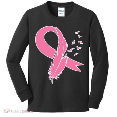 Breast Cancer Awareness Pink Feather Ribbon Kids Long Sleeve Shirt