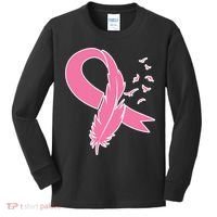 Breast Cancer Awareness Pink Feather Ribbon Kids Long Sleeve Shirt thumb 0