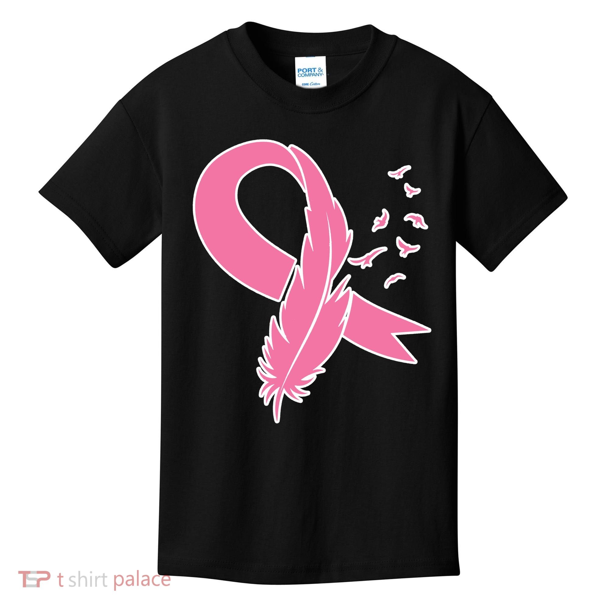 Breast Cancer Awareness Pink Feather Ribbon Kids T-Shirt