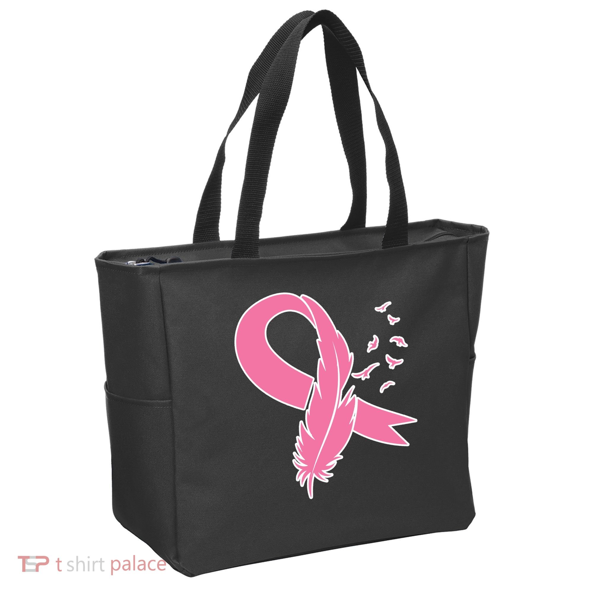 Breast Cancer Awareness Pink Feather Ribbon Tote Bag