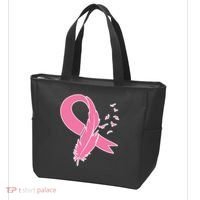 Breast Cancer Awareness Pink Feather Ribbon Tote Bag thumb 3