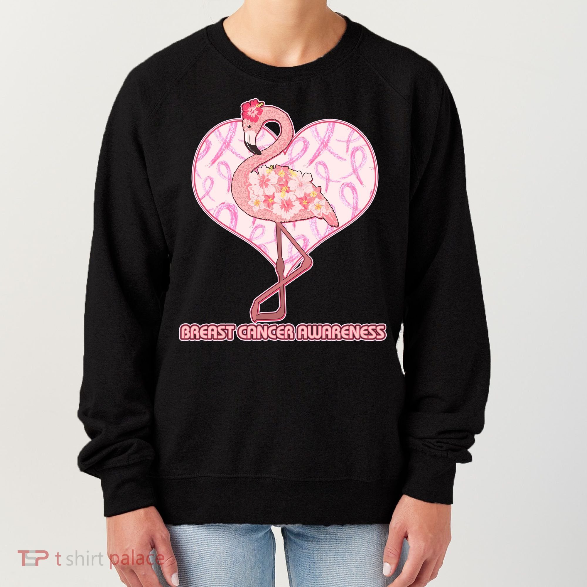 Breast Cancer Awareness Pink Flower Flamingo Women's Sweatshirt