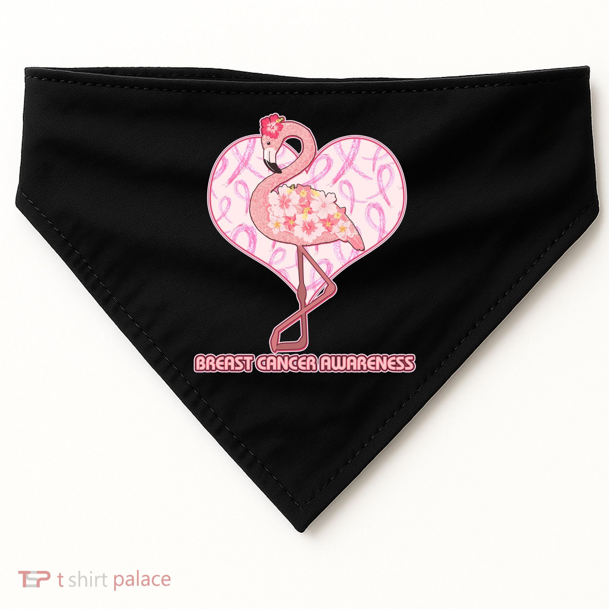 Breast Cancer Awareness Pink Flower Flamingo USA-Made Doggie Bandana