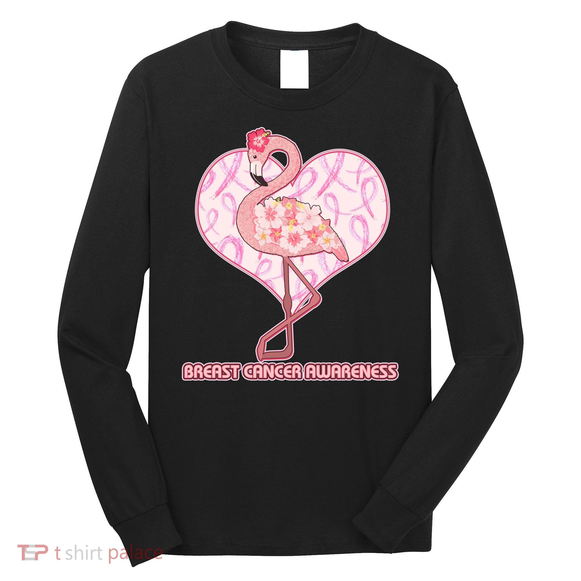 Breast Cancer Awareness Pink Flower Flamingo Long Sleeve Shirt