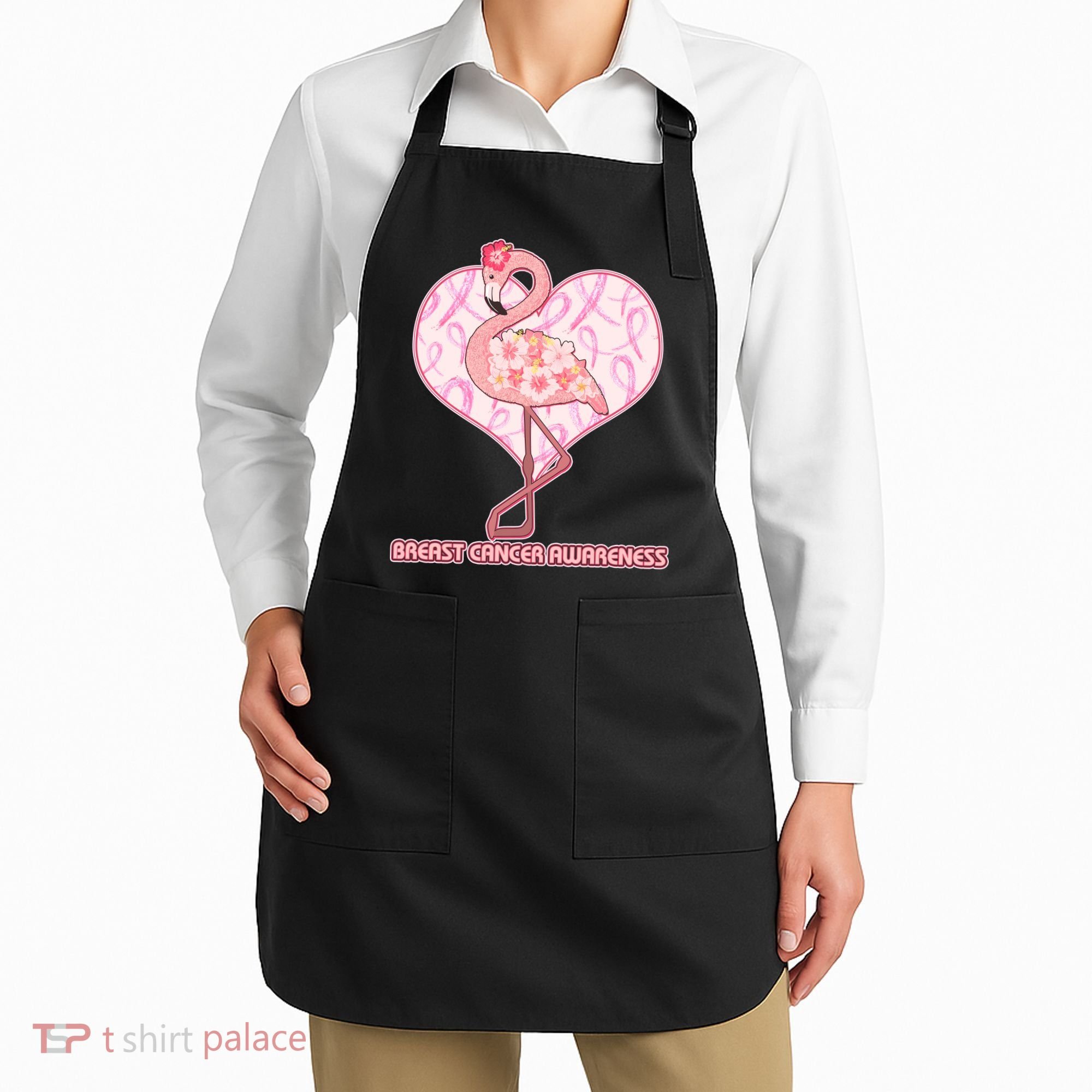 Breast Cancer Awareness Pink Flower Flamingo Apron