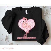 Breast Cancer Awareness Pink Flower Flamingo Sweatshirt thumb 2