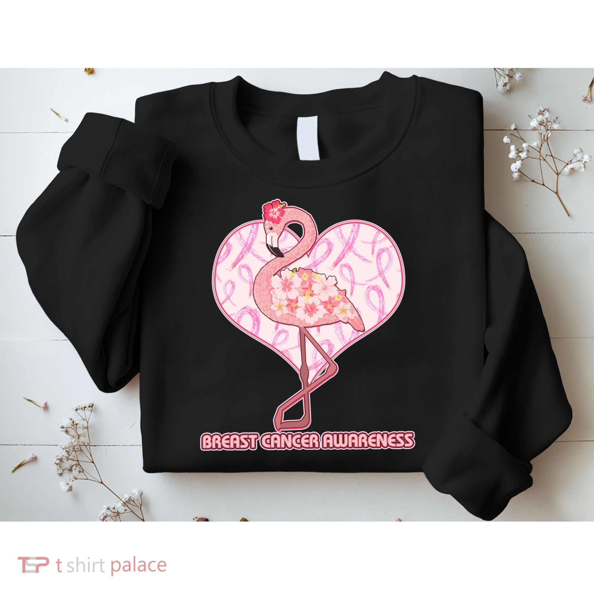 Breast Cancer Awareness Pink Flower Flamingo Sweatshirt