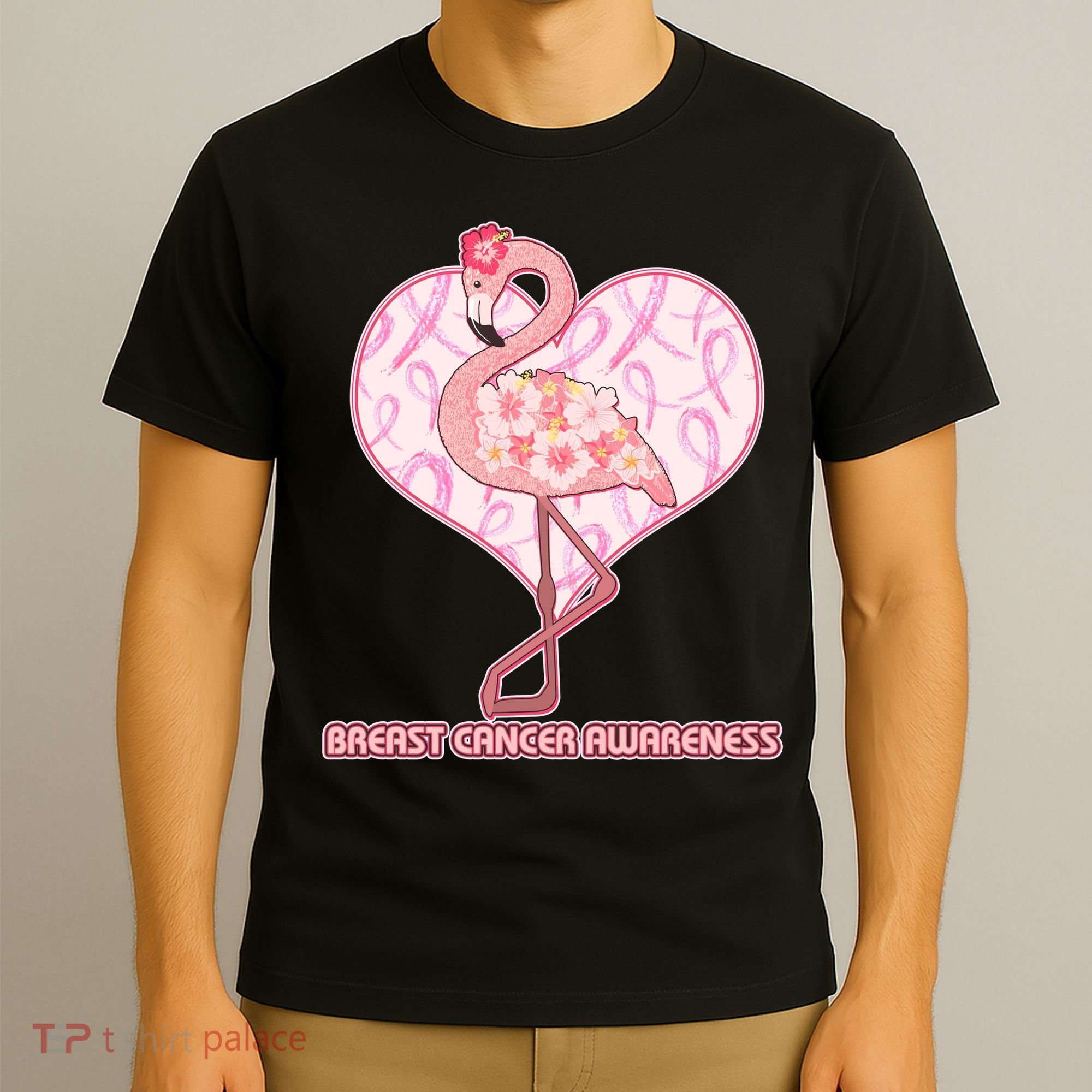 Breast Cancer Awareness Pink Flower Flamingo T-Shirt