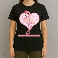 Breast Cancer Awareness Pink Flower Flamingo T-Shirt thumb 4