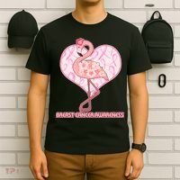 Breast Cancer Awareness Pink Flower Flamingo T-Shirt thumb 6
