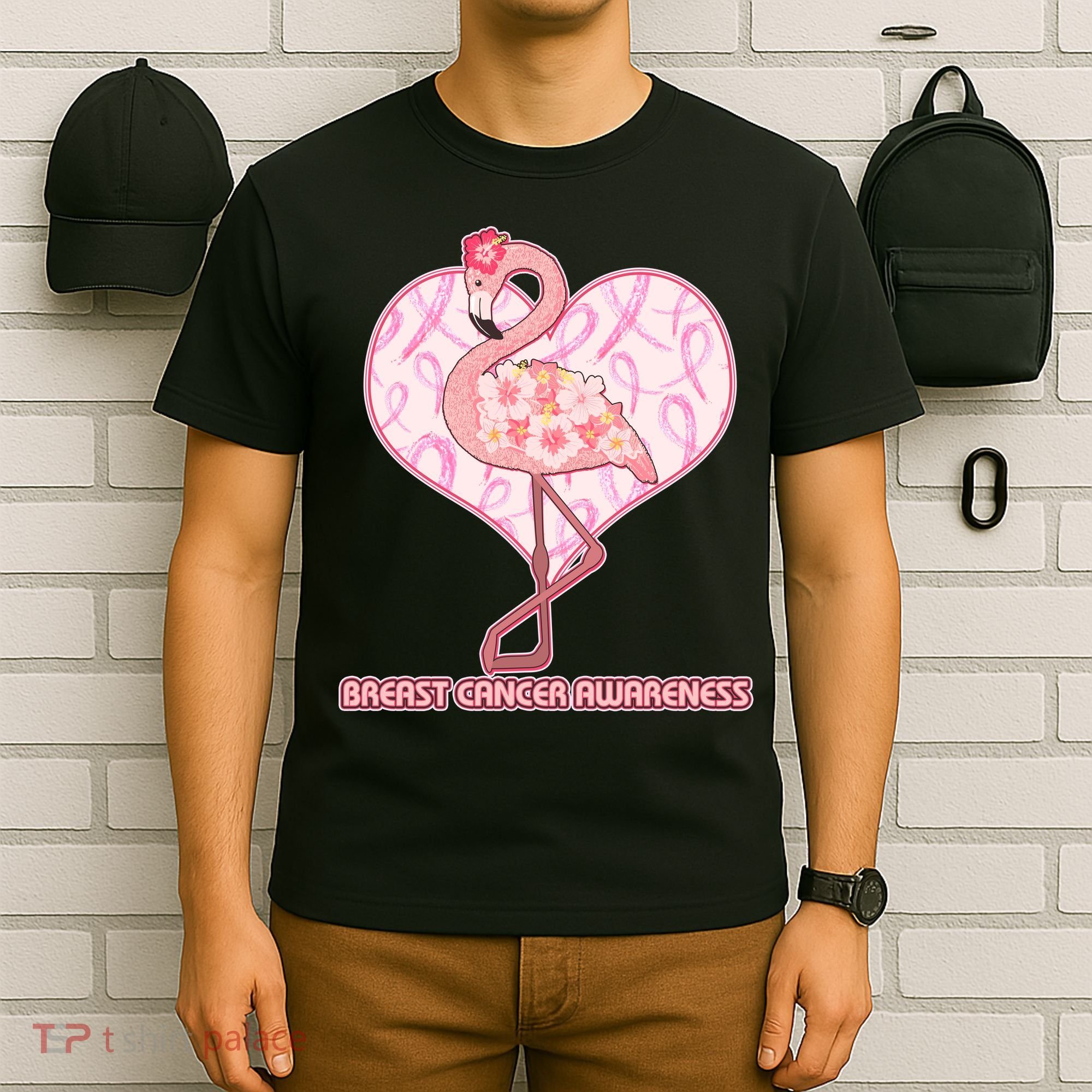 Breast Cancer Awareness Pink Flower Flamingo T-Shirt