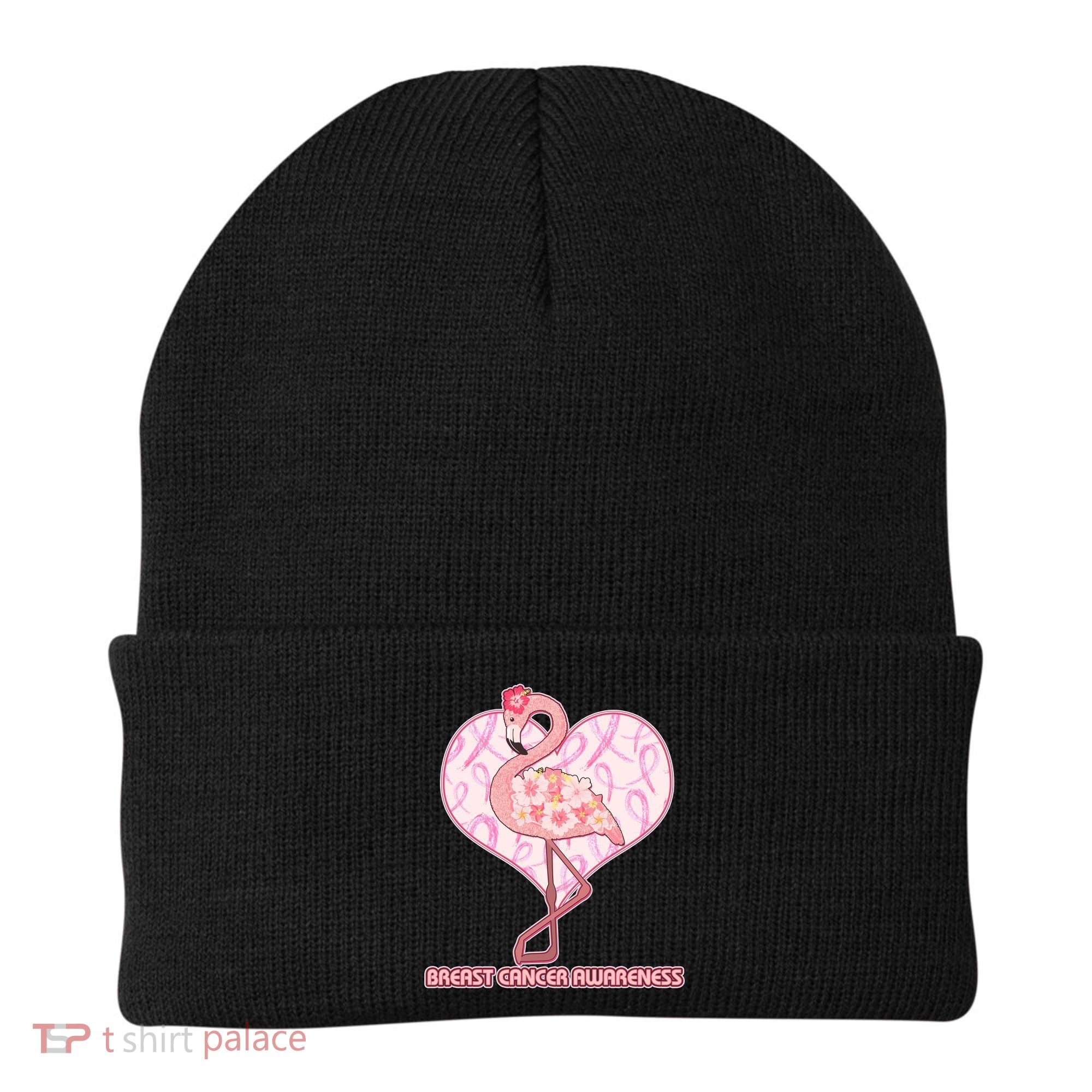 Breast Cancer Awareness Pink Flower Flamingo Beanie