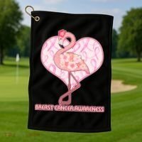 Breast Cancer Awareness Pink Flower Flamingo Golf Towel thumb 1