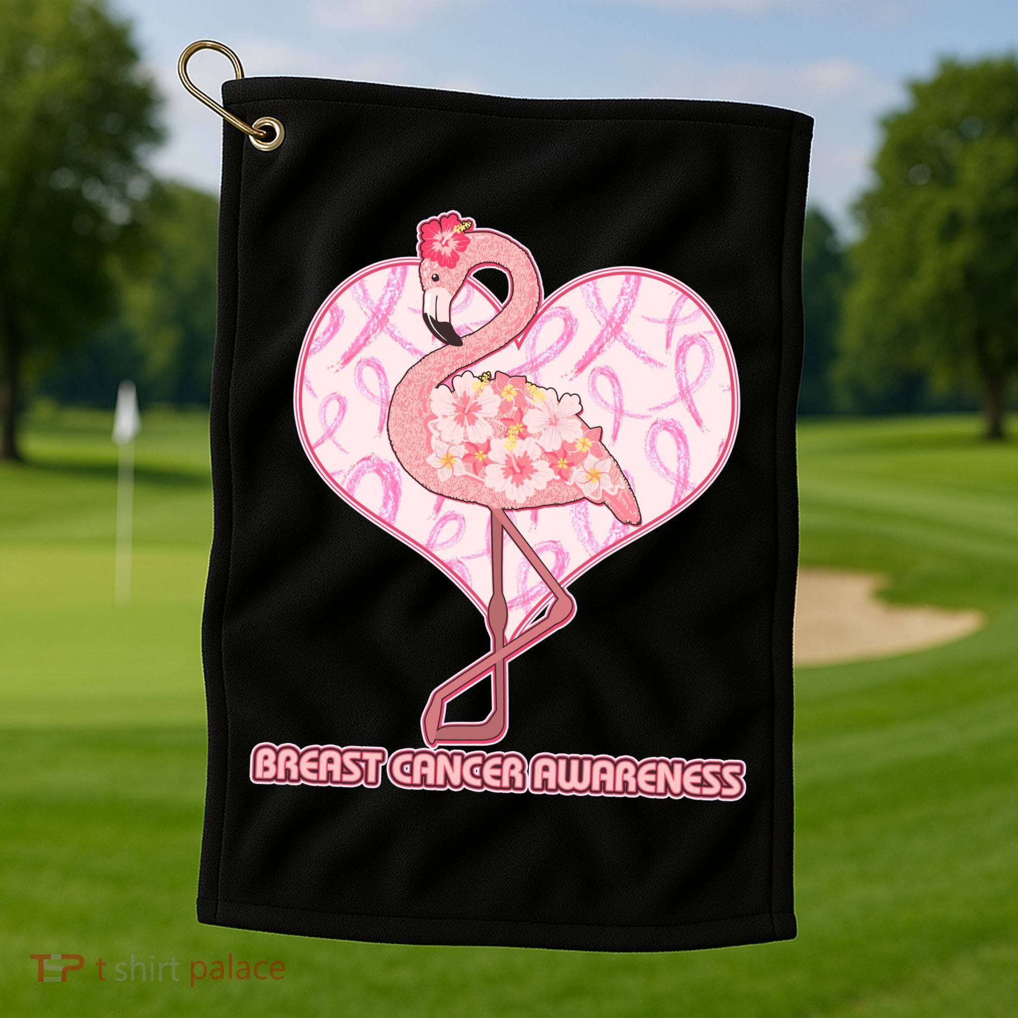 Breast Cancer Awareness Pink Flower Flamingo Golf Towel