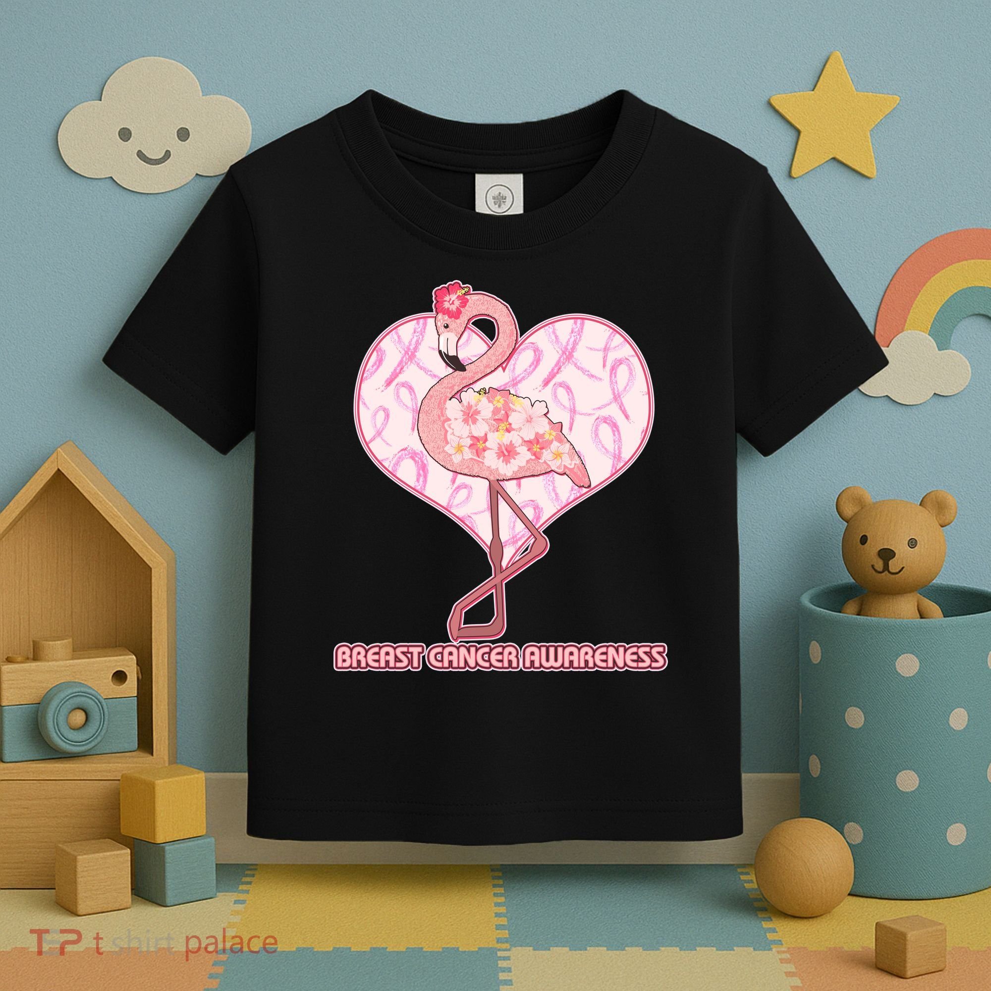 Breast Cancer Awareness Pink Flower Flamingo Toddler T-Shirt