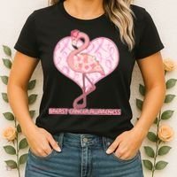 Breast Cancer Awareness Pink Flower Flamingo Women's T-Shirt thumb 2