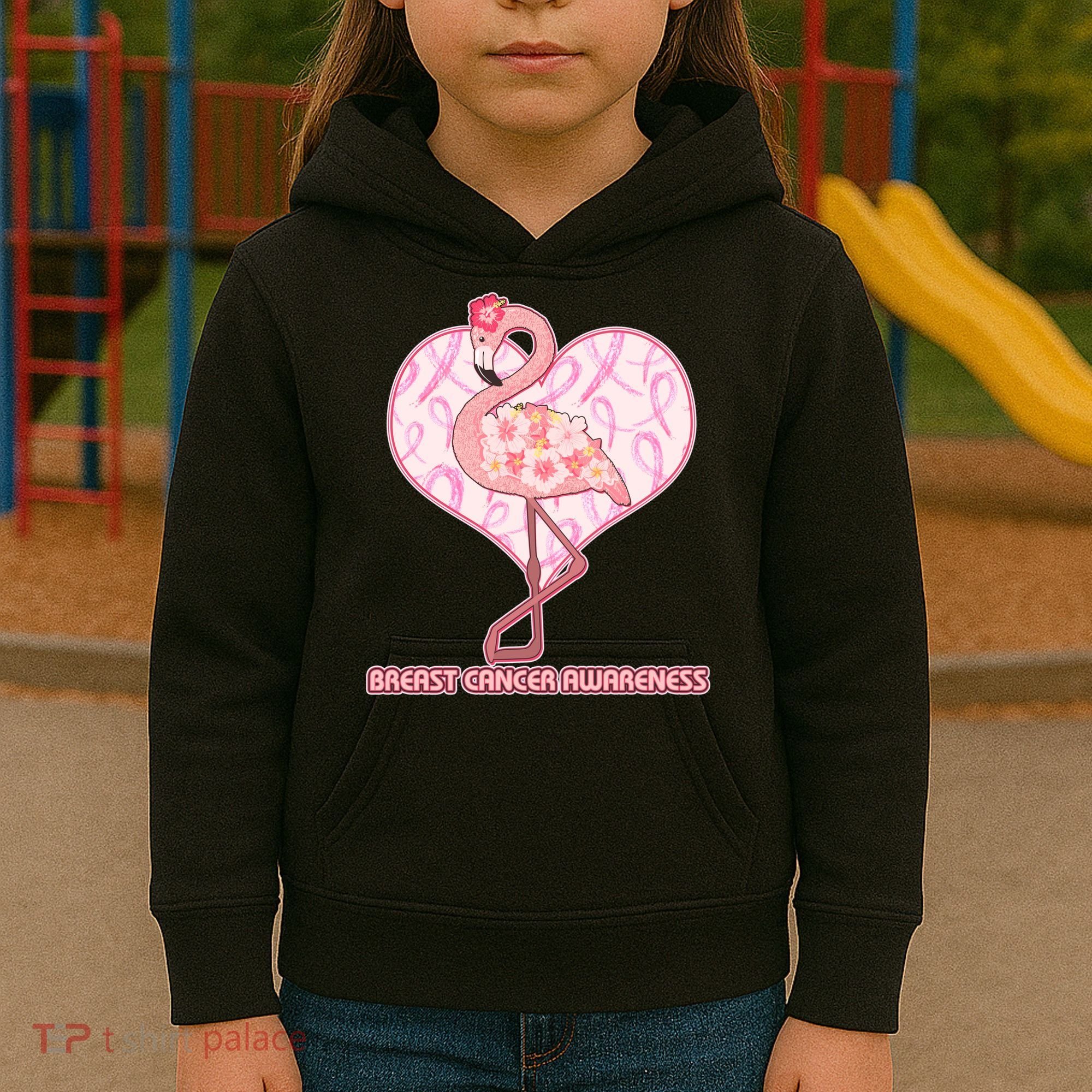 Breast Cancer Awareness Pink Flower Flamingo Kids Hoodie