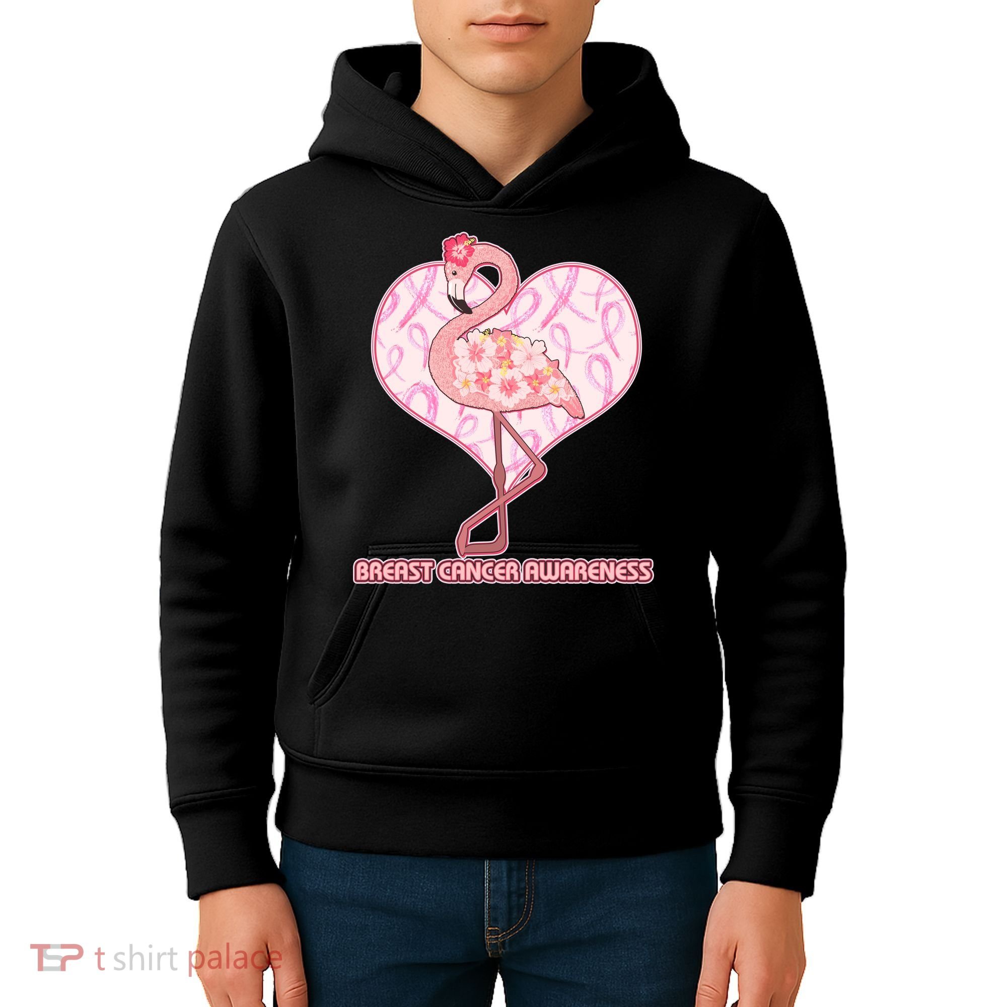 Breast Cancer Awareness Pink Flower Flamingo Kids Hoodie