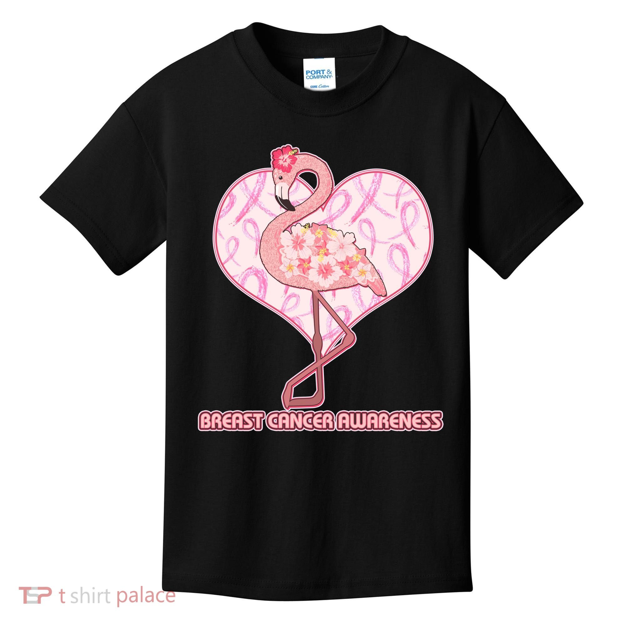 Breast Cancer Awareness Pink Flower Flamingo Kids T-Shirt
