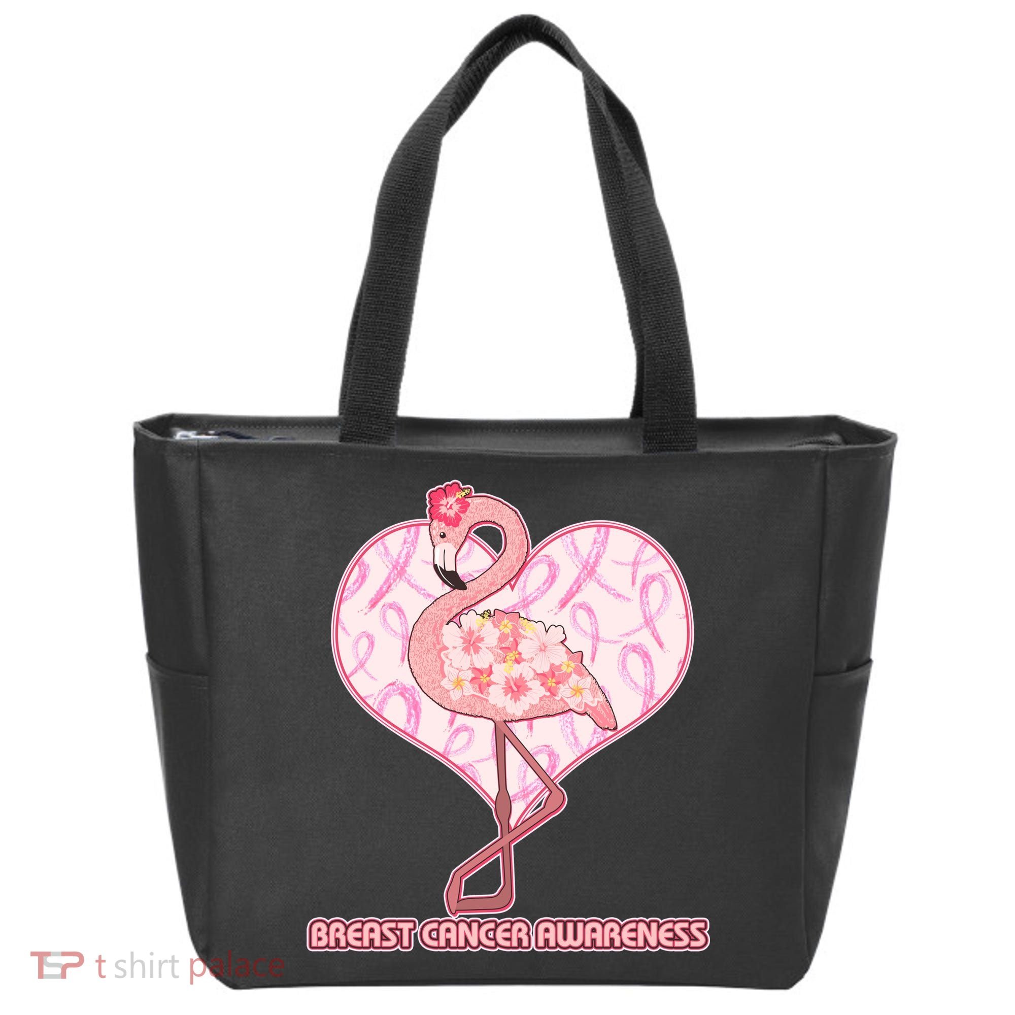 Breast Cancer Awareness Pink Flower Flamingo Tote Bag