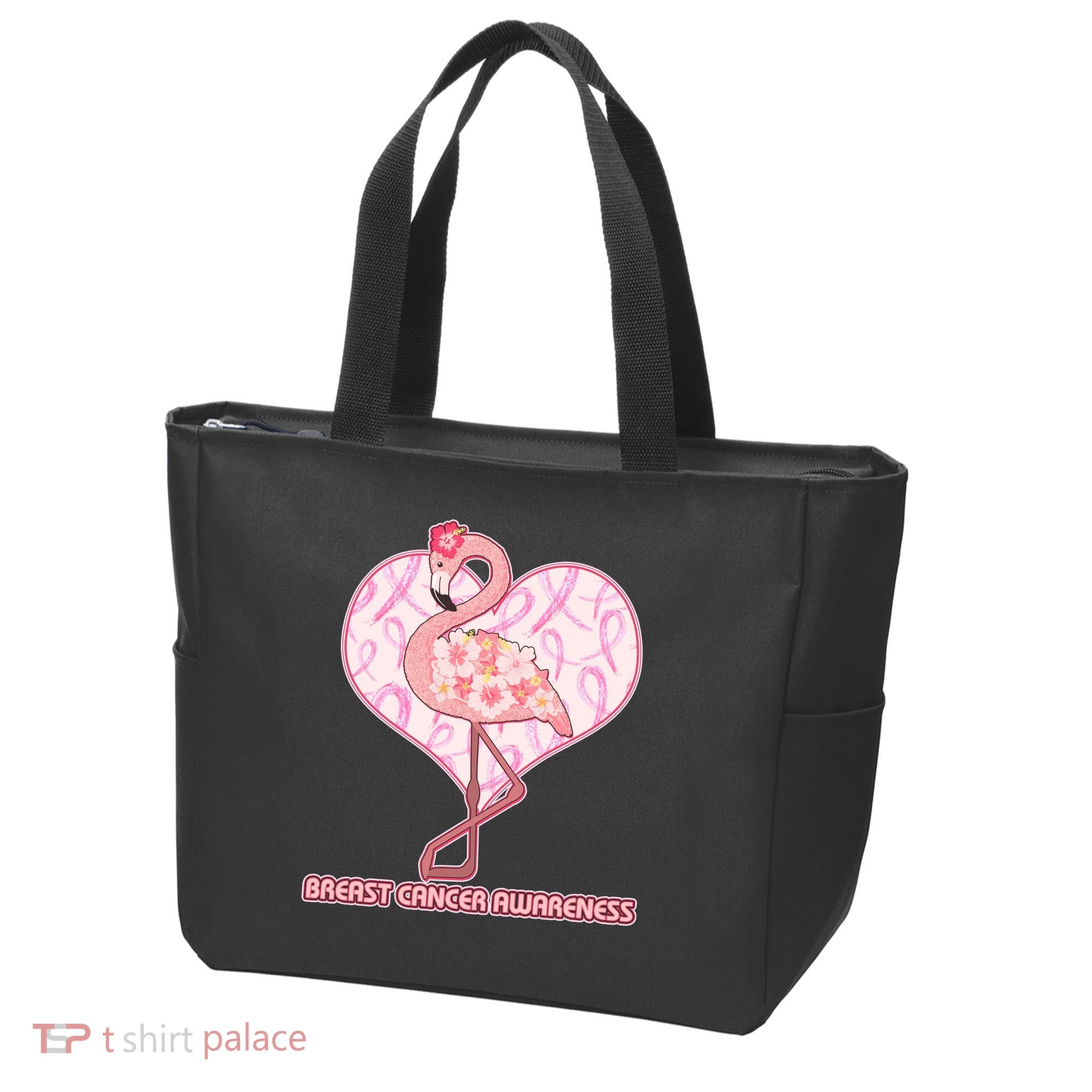 Breast Cancer Awareness Pink Flower Flamingo Tote Bag