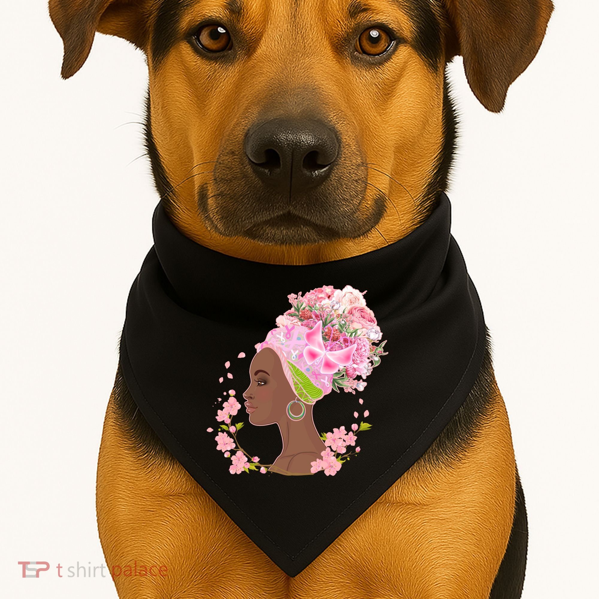 Breast Cancer Awareness Pink Flower Warrior Survivor USA-Made Doggie Bandana
