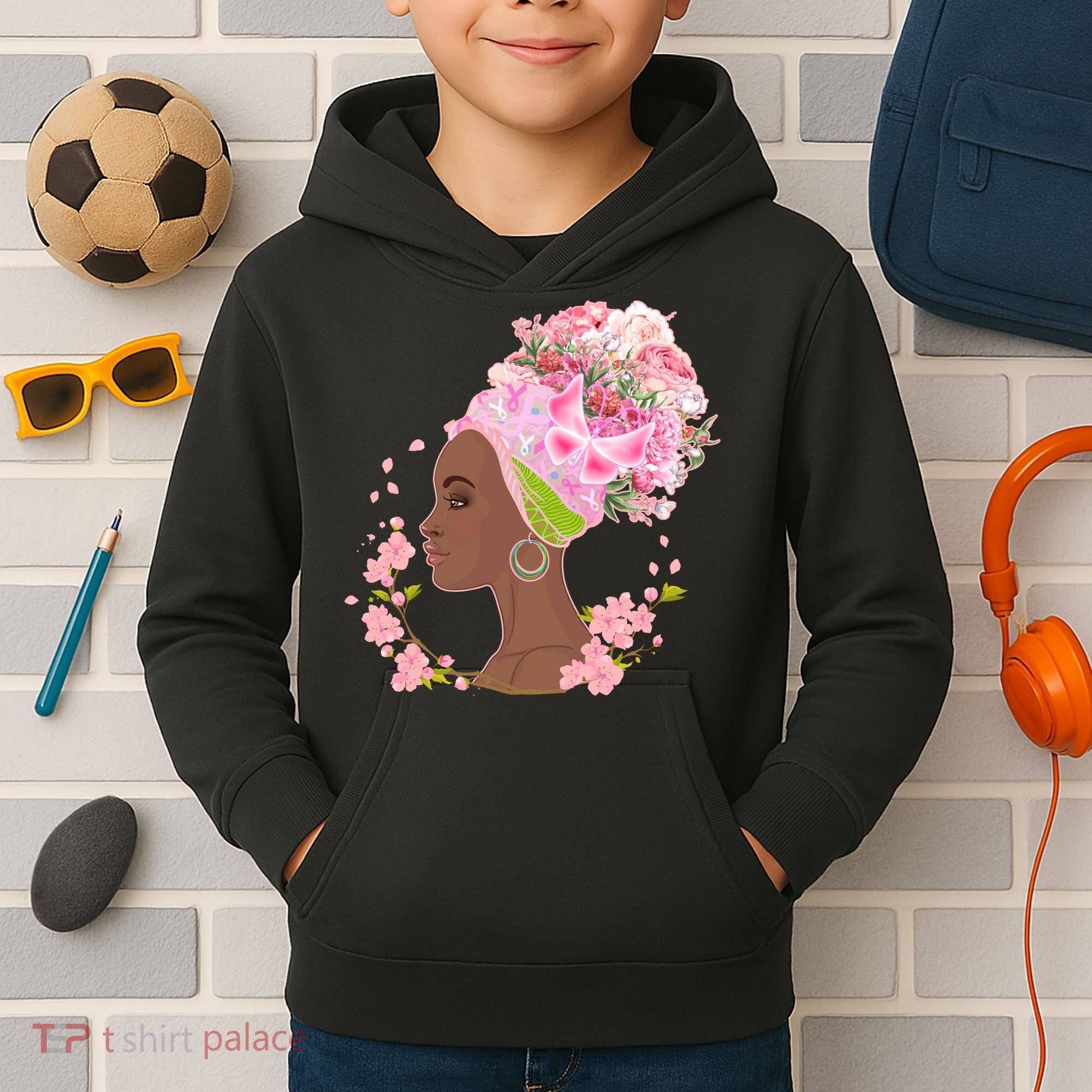 Breast Cancer Awareness Pink Flower Warrior Survivor Kids Hoodie