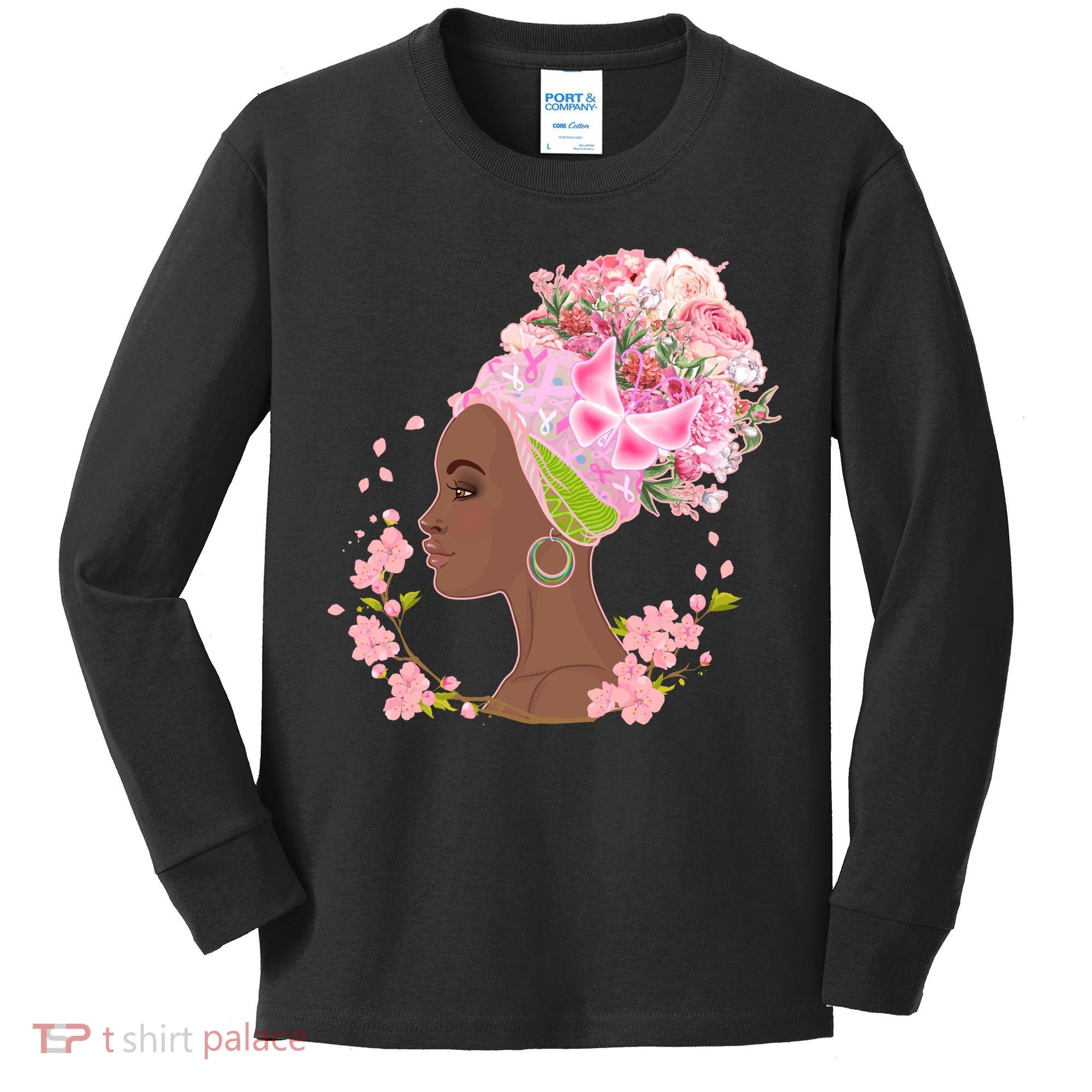 Breast Cancer Awareness Pink Flower Warrior Survivor Kids Long Sleeve Shirt