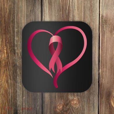 Breast Cancer Awareness Ribbon Heart Coaster