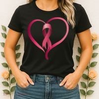 Breast Cancer Awareness Ribbon Heart Women's T-Shirt thumb 2