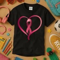 Breast Cancer Awareness Ribbon Heart Kids T-Shirt thumb 3