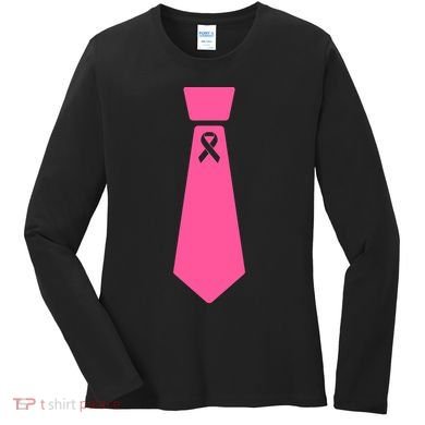 Breast Cancer Awareness Ribbon Tie Women's Long Sleeve Shirt